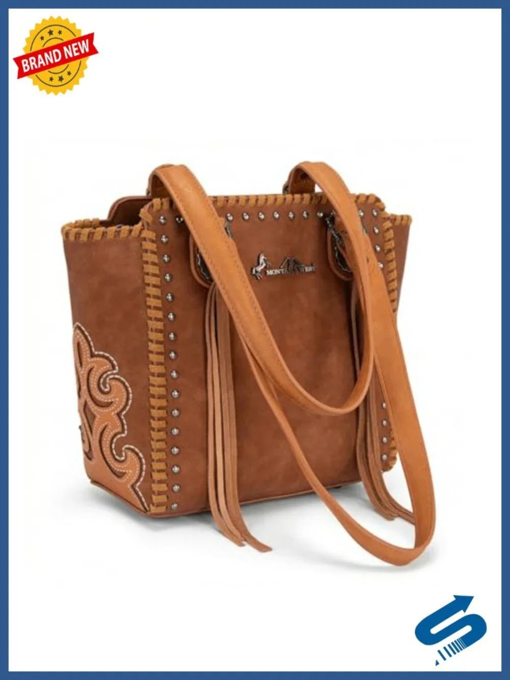 Studded PU Leather Tote with Fringe Tassel, Medium Shoulder Bag Cowgirl Style
